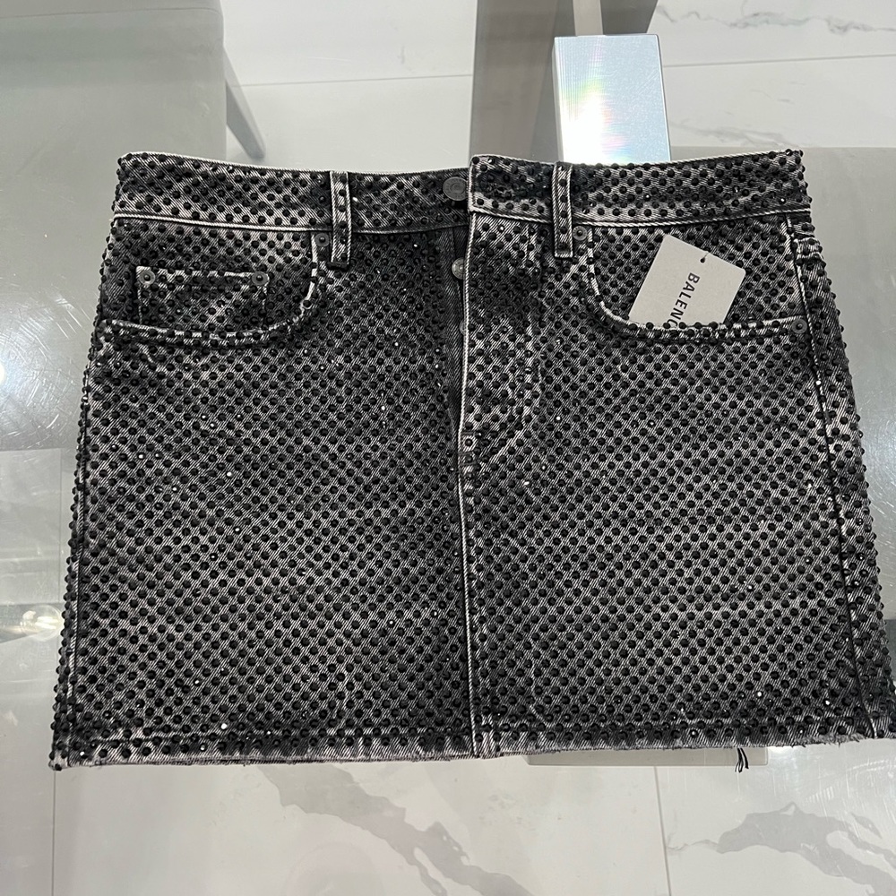 Balenciaga 
Low waist mini skirt with rhinestones 
Retail $2,050
Size 38